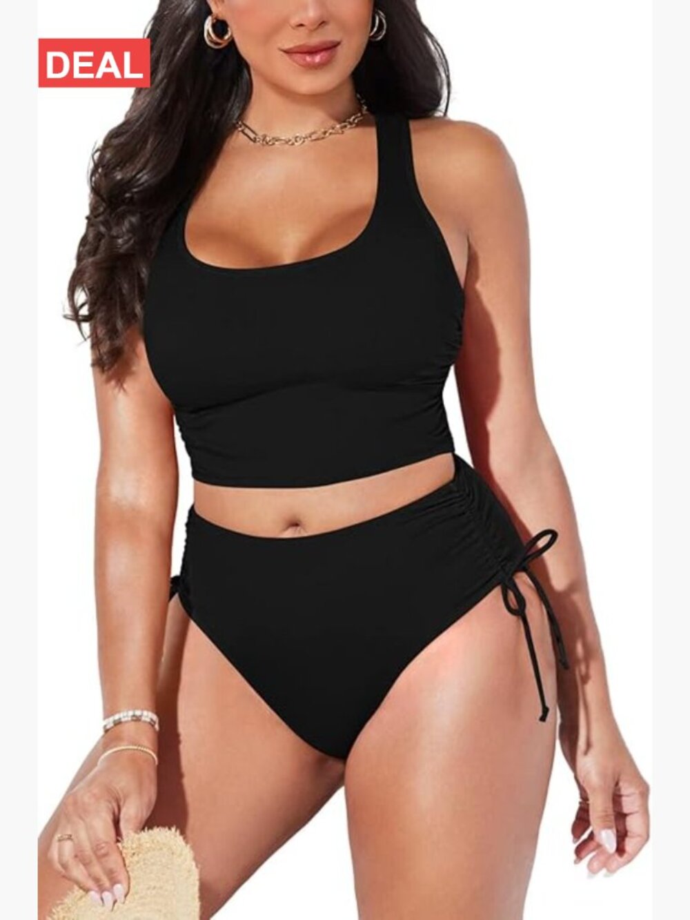 Racerback Ruched Crop Top High Waisted Bikini Set 2 Piece Swimsuit Bathing Suit
